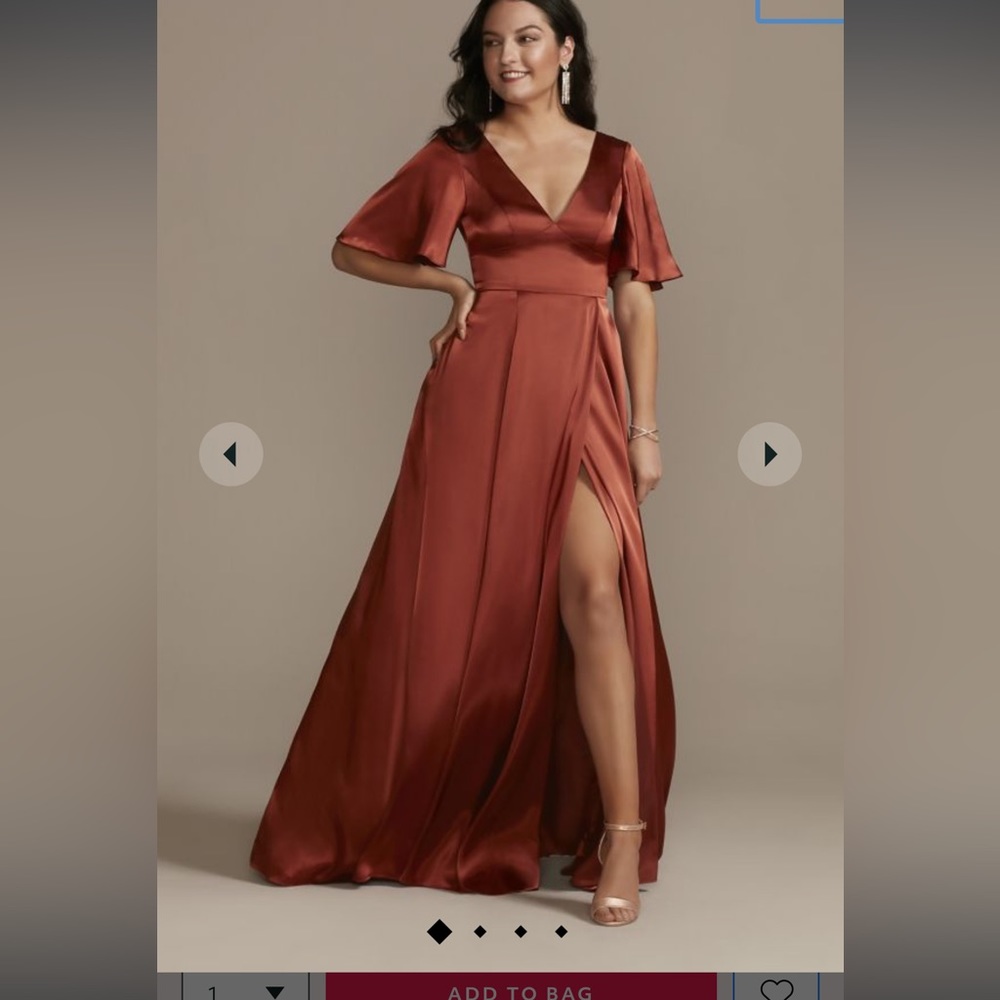 David’s Bridal - Cinnamon charmeuse flutter-sleeve a-line bridesmaid dress